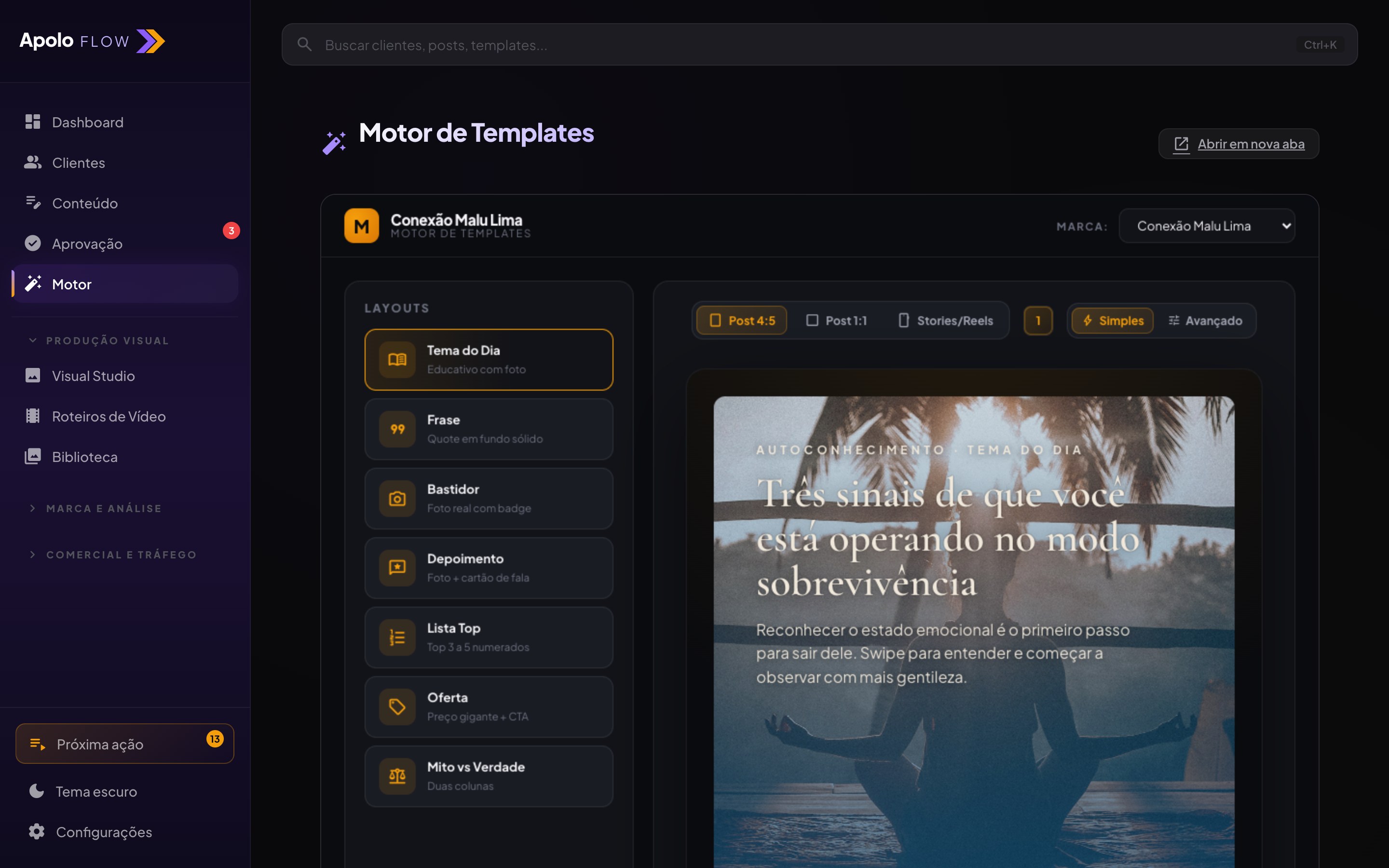 Motor do cliente para stories