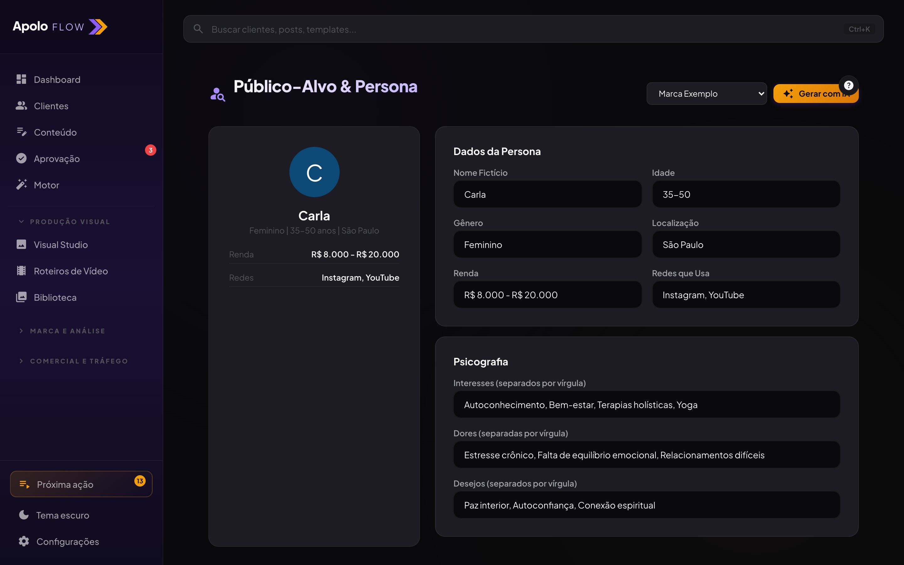 Persona de marca na IA ApoloFlow